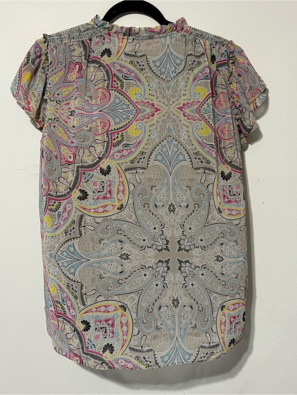 Calvin Klein Paisley Smocked Ruffle Flutter Sleeve Blouse Large - Picture 3 of 13